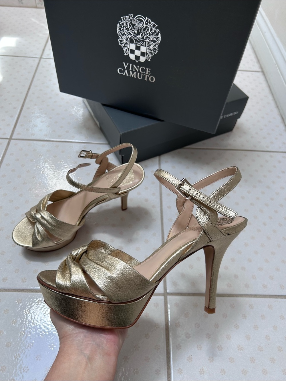 Vince Camuto Metallic Gold Knot Platform Heels